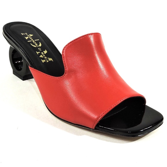 ALESSANDRO DI MARIA 🇮🇹 WOMEN'S RED LEATHER FASHION MULES - Picture 3 of 10